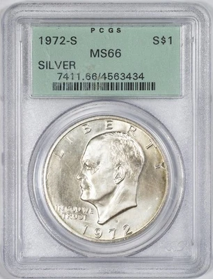 1972-S PCGS MS66 Silver Eisenhower Dollar Uncirculated OGH OLD GREEN HOLDER! - Image 1 of 4