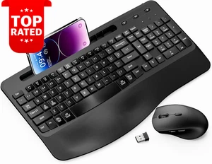 Wireless Keyboard and Mouse Ergonomic Combo, 2.4G Rechargable Full-Sized Quiet - Picture 1 of 12