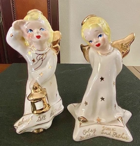 Vintage 1956 Made Japan Yona Original Engel Figuren handbemalt Gold Akzente - Bild 1 von 12