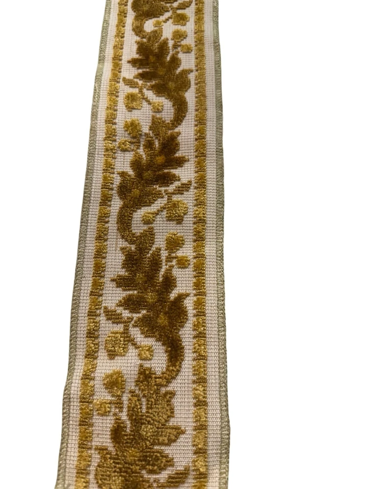 Vtg Upholstery Trim Embroidered Leaf Design Gold Chenille Mid Mod Retro 3” x108 - Image 1 of 4