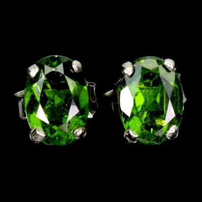 925 Sterling Silver Earrings Oval Chrome Diopside 7x5mm Natural Gemstone Jewelry - Image 1 of 4