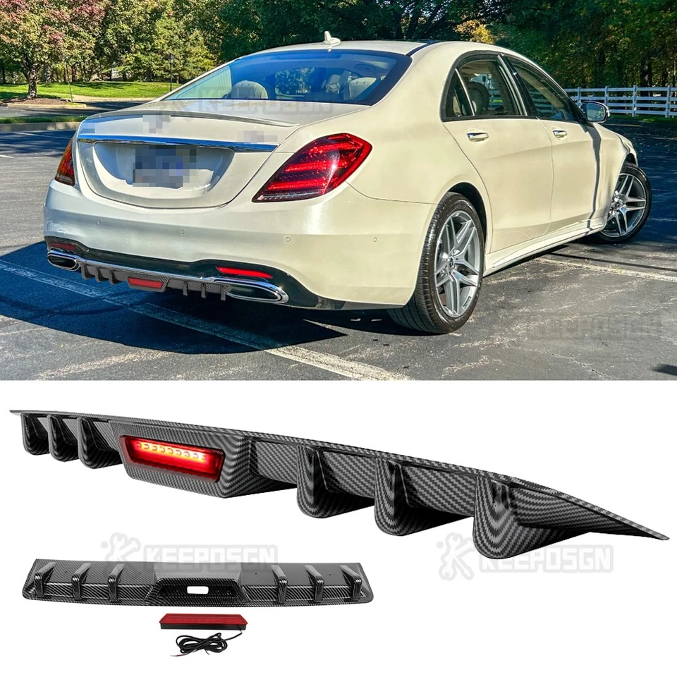 Difusor trasero alerón labio LED aleta de tiburón para Mercedes-Benz S560 S65 AMG Foto 1 de 4