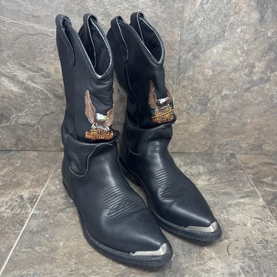 Botas de couro Harley Davidson tamanho 7 M femininas bordadas motociclista faroeste cowboy - Imagem 1 de 4