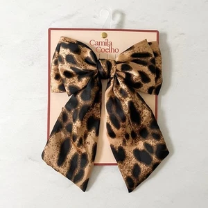 Camila Coelho Large Satin Cheetah Print Hair Bow Clip - Picture 1 of 3