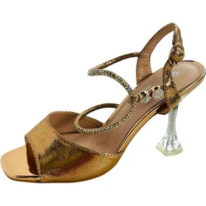 Patrizia by Spring Step Tioanna Clear Heel Rhinestone Gold Sandal Heels Size 35 - Picture 1 of 17