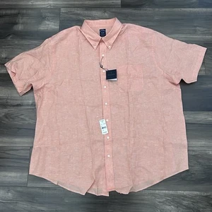 Camisa Brooks Brothers Irlandesa Lino Manga Corta Botón Frontal 3XL Naranja Nueva - Imagen 1 de 7