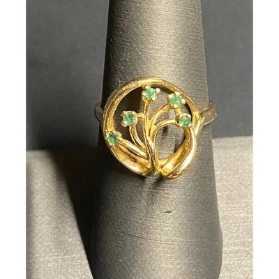 14k 黄色 GOLG 和 EMERALD 树设计戒指 尺寸 7.25 天空 — 第 1/4 张图片