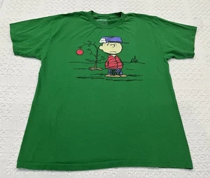 T-shirt Peanuts Charlie marrone uomo grande verde albero di Natale grafica maglietta - Foto 1 di 6