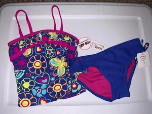 Okie Dokie Girls Tankini Swimsuit Set, Blue With Flowers & Butterflies Sz 5 - Picture 1 of 2