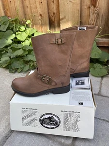 Frye Boys Youth Boots Sz 4 Engineer Pull On Brown Leather Buckle Riding New - Picture 1 of 24