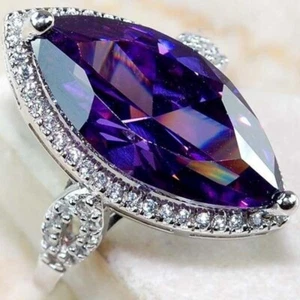 Purple Zirconia Cz Ring Women's 925 Silver Exaggerated Engagement Ring Size 6-10 - Picture 1 of 10