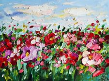 original oil painting Poppy field flowers artwork Floral landscape wall art