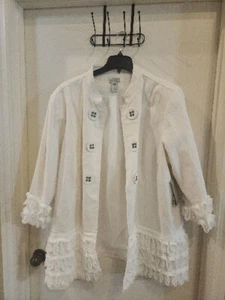 Multiples Fashion! White Linen Blend Lined Jacket Ruffles Buttons Size 3 XL NEW - Picture 1 of 21