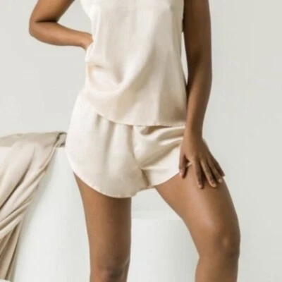 Pantalón Corto de Satén Ettitude Avena Blanco Bambú Cintura Elástica Silencioso Lujo Fluido Nuevo con Etiquetas Foto 1 de 4