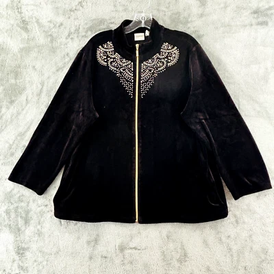 Chaqueta para mujer Chico's Zenergy terciopelo adornada XL marrón cremallera completa manga larga Foto 1 de 4