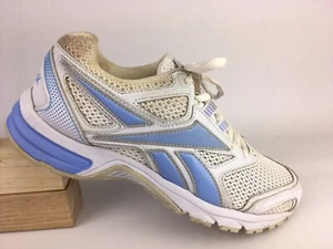 Reebok Womens White Blue Lace Up Running Shoe V56309 Sz 7 US 37.5 EUR - Picture 1 of 12