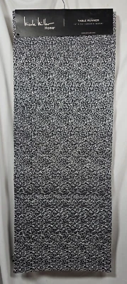 Nicole Miller 14x72 Table Runner Elegant Silver on Dark Gray Cotton SHIPS FREE - Image 1 of 3