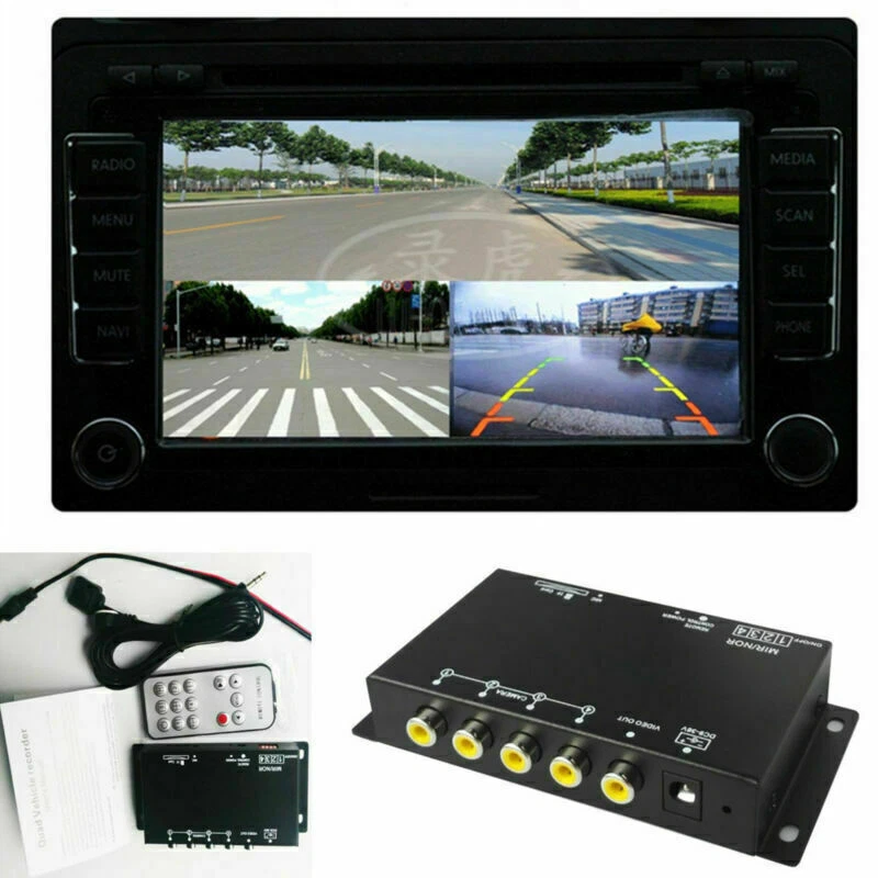 Caja de control de pantalla dividida de monitoreo 360° de 4 vías cámara de visión de estacionamiento imagen de videograbadora Foto 1 de 4