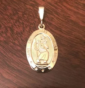 COLGANTE OVALADO MEDALLA DE ORO AMARILLO SÓLIDO DE 10K SAINT ST CRISTOPHER DE 1,4" PULGADAS - Imagen 1 de 8