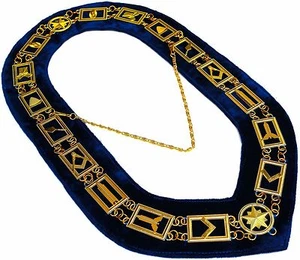 Freimaurer Meister Maurer vergoldet Arbeitswerkzeuge Halsband blaue Rückseite 19" x 12,25" - Bild 1 von 3