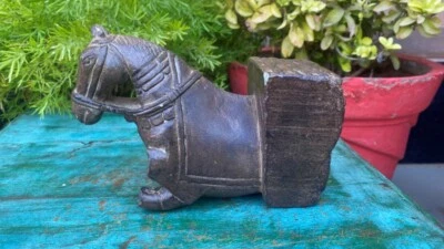  古董稀有棕色石头手工雕刻马雕像门侧支架人偶  — 第 1/4 张图片