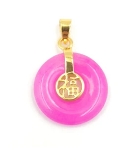 Collar Colgante Rosa Púrpura Multicolor Círculo de Jade Donut 18 KGP Bendición Fortuna - Imagen 1 de 38
