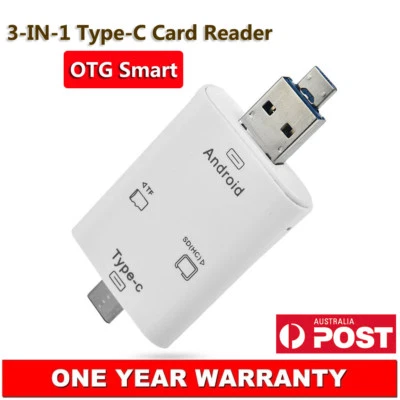 USB 3.1 Type-C 3in1 OTG Dongle TF SD MS Card Reader For Samsung S20+ 5G M31 AU - Image 1 of 4