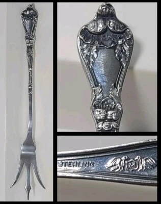 Antiguo tenedor de limón POPPY Baker-Manchester Mfg Sterling 8,25", 24 gms Foto 1 de 4