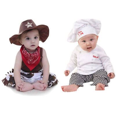 Baby Boy Girl Cuoco Chef Costume Da Cowboy Costume Carnevale Party Cosplay Vestito • 15.51€