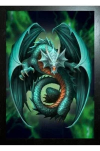 BLACK FRAMED ANNE STOKES ART - EMERALD JADE DRAGON 3D PICTURE PRINT 325mm X425mm - Picture 1 of 2
