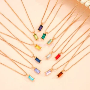 HOT Colorful Zircon Necklace Stylish Choker Birthstone Pendant Clavicular Chain - Picture 1 of 20