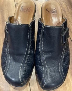 SOFFT Womens Tooled Black Leather Clogs Slides Mules Size 8 - Picture 1 of 6