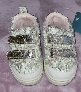 Toddler Girls Toms White Slub Holiday Woven Tiny Lenny Mid Hook And Loop Sneaker - Picture 1 of 10