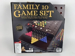 Family 10 Game Set W/ Distinctive Wooden Case NEW! Chinese Checkers Backgammon - Picture 1 of 9