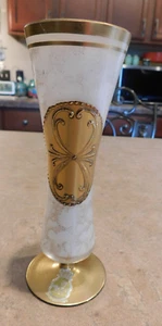 Imperlux Bohemian Czech Opaline Glass Gold Motif Vase - Picture 1 of 7