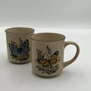 2- VTG Stoneware Speckled Butterfly Coffee Mugs MCM Kitchen 1970s Boho Retro - Picture 1 of 19