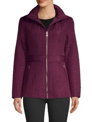 Kate Spade New York Size S Burgundy Full-Zip Herringbone Quilted Puffer Jacket - Image 1 of 4