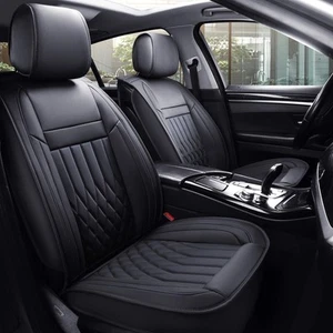 Waterproof Faux Leather Car Seat Covers Full Set - Black - Picture 1 of 6