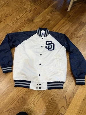 SAN DIEGO PADRES Starter Throwback Snap Down Jacket WHITE & BLUE Size XL - Image 1 of 4