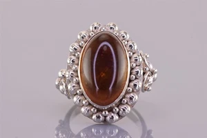 Anillo de plata esterlina con bisel de cuentas ovalado pulido ámbar banda 925 talla: 5 - Imagen 1 de 8