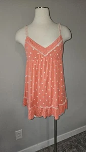 Victorias Secret Nighty Babydoll Lingerie Peach Polka Dot Sz Large Soft Cooling - Picture 1 of 17