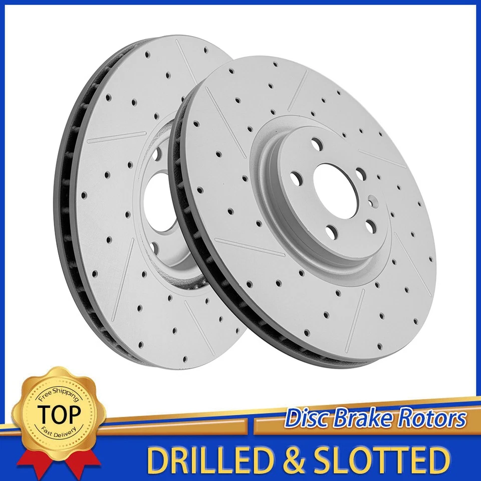 345mm Front Drilled Slotted Disc Rotors For Volvo XC40 XC60 XC90 S60 S90 V60 - Image 1 of 4