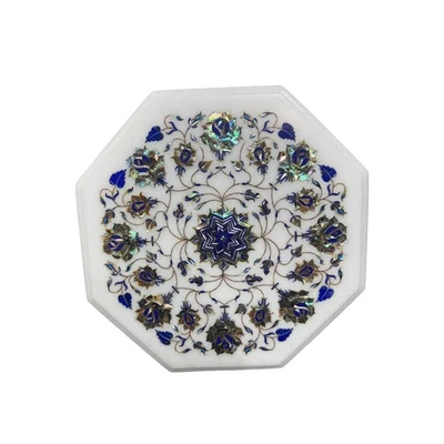 12"Floral Marble Small Table Top Inlay Coffee Table Home Decor Furniture Craft - Image 1 of 4