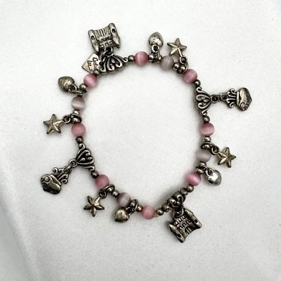 Pulsera de Colección Cookie Lee Princesa Elastizada Castillo Corazones Estrellas Rosa Cuentas de Vidrio 6" Foto 1 de 4