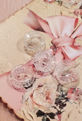 Antique Vintage Glass Buttons Clear Petite Art Deco 1/2 Inch Flat Lot of 4 Cover