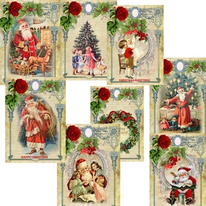 Vintage Christmas Card Toppers, Xmas Card Making, Christmas Paper Scrapbook Tags - Picture 1 of 3