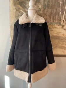 NWT Bearpaw Women Faux Leather Fur Sherpa-Lined Coat Black Size Large - Picture 1 of 12