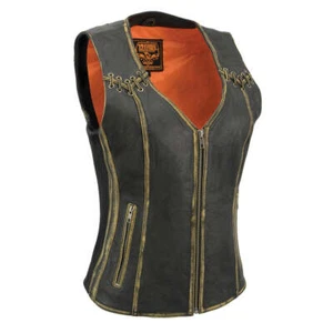 Milwaukee Leather Women's Distressed Brown Leather Vest W/ Lacing Detailing 4527 - Picture 1 of 12