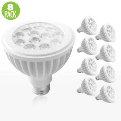 8-Pack PAR30 LED 15W 6500K Cool White Indoor/Outdoor Flood Light Bulbs 100 Watt - Image 1 of 4