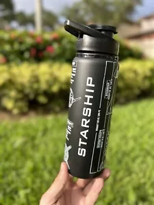 Space X Starship Blueprint UV-Druck flach schwarz 24 Unzen Aluminium Sportflasche - Bild 1 von 6